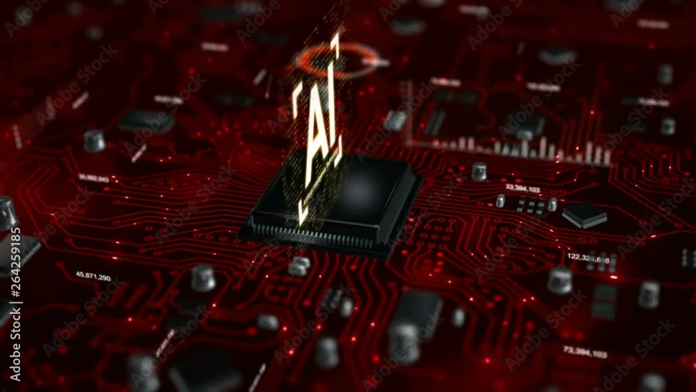 Poster 3d render animation of ai artificial intelligence in cpu chipset central processor unit and electric
