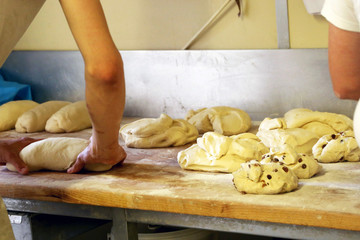 Baking bread and pastry in the bakery