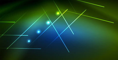 Neon glowing wave, magic energy and light motion background