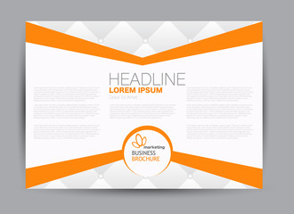 Orange landscape wide flyer or brochure template. Billboard abstract background design. Business, education, presentation, advertisement concept. Vector illustration.