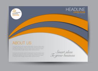 Fototapeta premium Grey and orange landscape wide flyer or brochure template. Billboard abstract background design. Business, education, presentation, advertisement concept. Vector illustration.