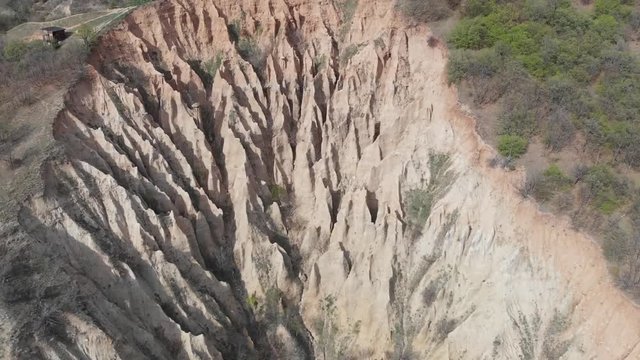 Aerial view Drone Rock formation Stob Pyramids Bulgaria in Rila Mountains