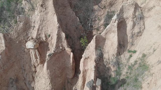 Aerial view Drone Rock formation Stob Pyramids Bulgaria in Rila Mountains