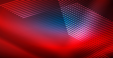 Neon glowing techno lines, blue hi-tech futuristic abstract background template with lights