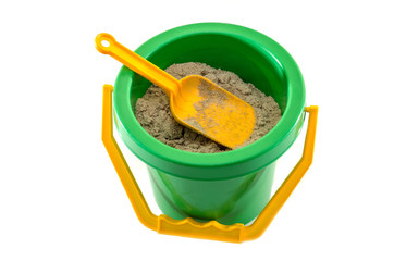 baby sand bucket and spade isolated on white background