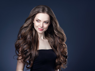 Beautiful brunette hair woman long healthy hairstyle model