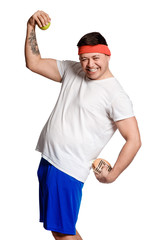 Obraz premium concept man makes the choice between healthy and unhealthy food. the choice between a burger and an apple. will power when dieting. 