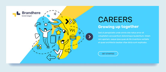 Vector business template with illustration of people with abstract elements on blue background. Career concept with text.