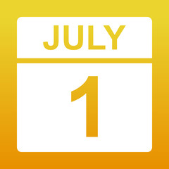 Fototapeta premium July 1. White calendar on a colored background. Day on the calendar. Yellow background with gradient. Simple vector illustration.