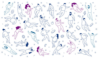Vector illustration of set of people in different poses isolated on white background.