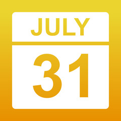 July 31. White calendar on a colored background. Day on the calendar. Yellow background with gradient. Simple vector illustration.