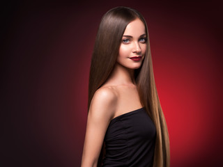 Naklejka premium Beautiful hair woman healthy smooth hairstyle female beauty