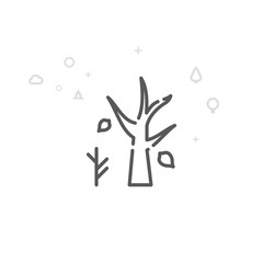 Dry Tree with Fallen Leaves, Autumn Vector Line Icon, Symbol, Pictogram, Sign. Geometric Background. Editable Stroke