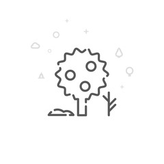Apple Tree, Garden Tree Vector Line Icon, Symbol, Pictogram, Sign. Light Abstract Geometric Background. Editable Stroke