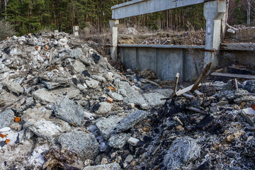 remains of destroyed agricultural buildings