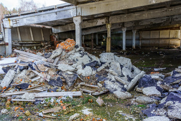 remains of destroyed agricultural buildings