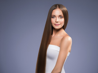 Healthy hair and skin woman beauty concept cosmetic female beautiful model long smooth hair