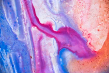 Crédence de cuisine en verre imprimé Cristaux Fond multicolore aquarelle. Motif rose d& 39 art fluide abstrait.