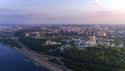 Obraz premium Panoramic aerial view of the right bank of Kiev from the side of the Dnieper.