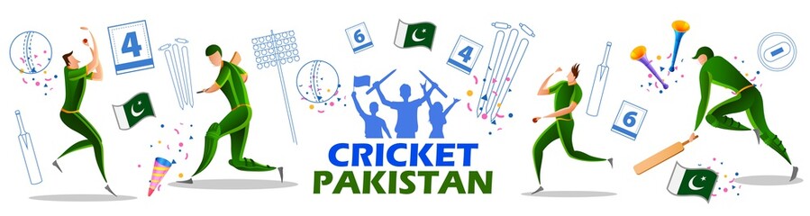 illustration of Player batsman and bowler of Team Pakistan playing cricket championship sports