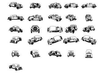 set of vintage cars vector sketches