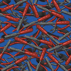 tools on a blue denim background, the chisel, screwdriver, pasatizhi