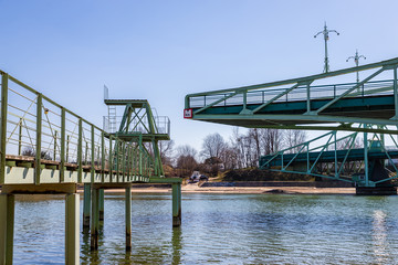 old cutting iron bridge stands in port canal