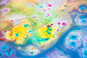 Fluid art  yellow blue color background. liquid acrylic paint backdrop decorative.
