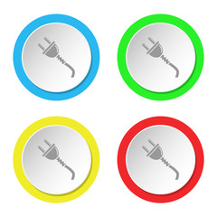 Electric plug icon. Set of round color flat icons.