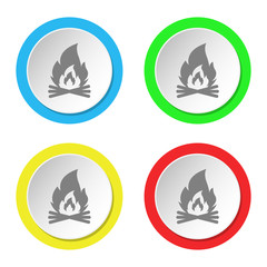 Fire icon. Set of round color flat icons.