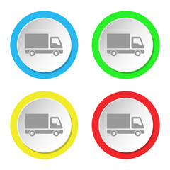 Transportation icon. Set of round color flat icons.