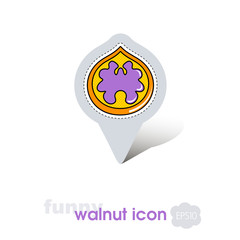 Walnut pin map icon. Walnut fruit sign