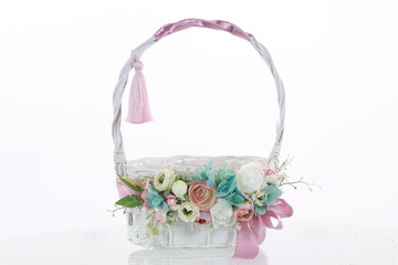 basket with pink flowers