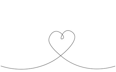 Valentines day card or background with love heart one line drawing vector illustration