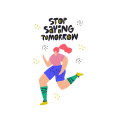 Sportswoman jogging flat hand drawn illustration