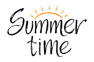 Dry brush lettering composition with text Summer time. Logo design isolated on white background. Vector illustration EPS 10.