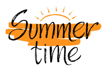 Dry brush lettering composition with text Summer time. Logo design isolated on white background. Vector illustration EPS 10.