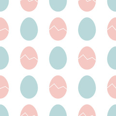 Happy Easter seamless pattern. Pink and blue eggs isolated on white background. Holiday wrapping texture. Food symbol illustration.
