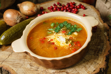 vegetables soup in the bowl