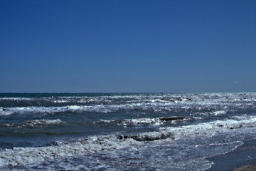 sea and blue sky,water, beach, wave,horizon,landscape,seascape, white,  