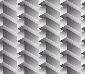 Isometric seamless pattern, volume realistic texture, black white background. 3d geometric tiles with cubes. Architectural uncolored backdrop for web, wallpaper, fabric, wrapping, paper, print.