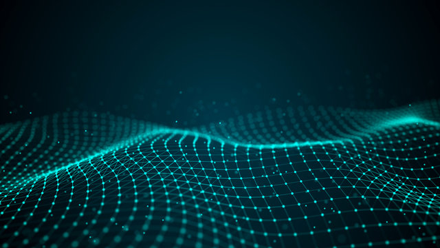 Wave 3d. Futuristic point wave. Abstract background with a dynamic wave. Data technology illustration.