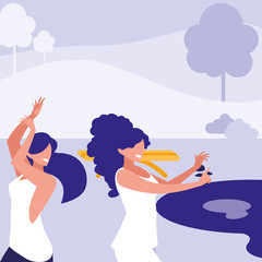 young girls dancing in the park characters