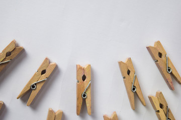 Close up concept Wooden clamping isolated on white background.