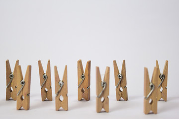 Close up concept Wooden clamping isolated on white background.