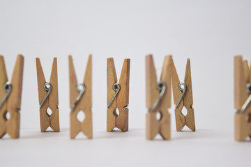 Close up concept Wooden clamping isolated on white background.