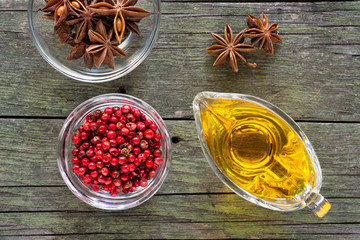spices on wooden table