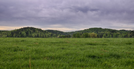 "The Mounds" two mountains in the distance with lush green spring pastureZDS Americana Landscapes Collection
