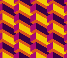 Isometric seamless pattern, volume realistic texture, color background. 3d geometric tiles with cubes. Architectural multicolored backdrop for web, wallpaper, fabric, wrapping, paper, print.