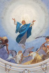 CATANIA, ITALY - APRIL 6, 2018: The fresco of Assumption of Virgin Mary in church Basilica Maria Santissima dell'Elemosina by Giuseppe Sciuti (1896). - obrazy, fototapety, plakaty